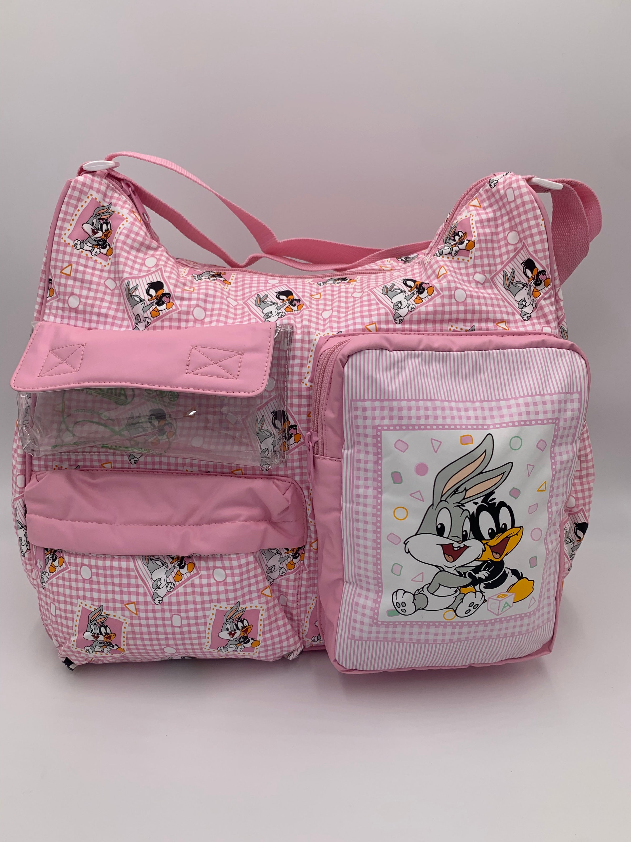 Betesh Group Pink Gingham Bugs and Daffy Diaper Bag | ABdlr Betesh Group Pink Gingham Bugs and Daffy Diaper Bag | ABdlr